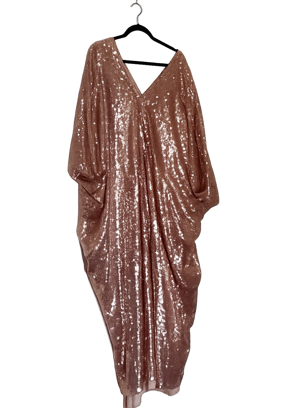Jennafer Grace Sequin V-Neck Kaftan Dress in Rose Gold